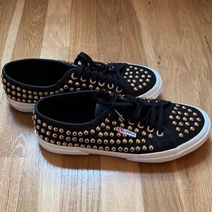 Superega Black Canvas Sneakers with Gold Stud Details